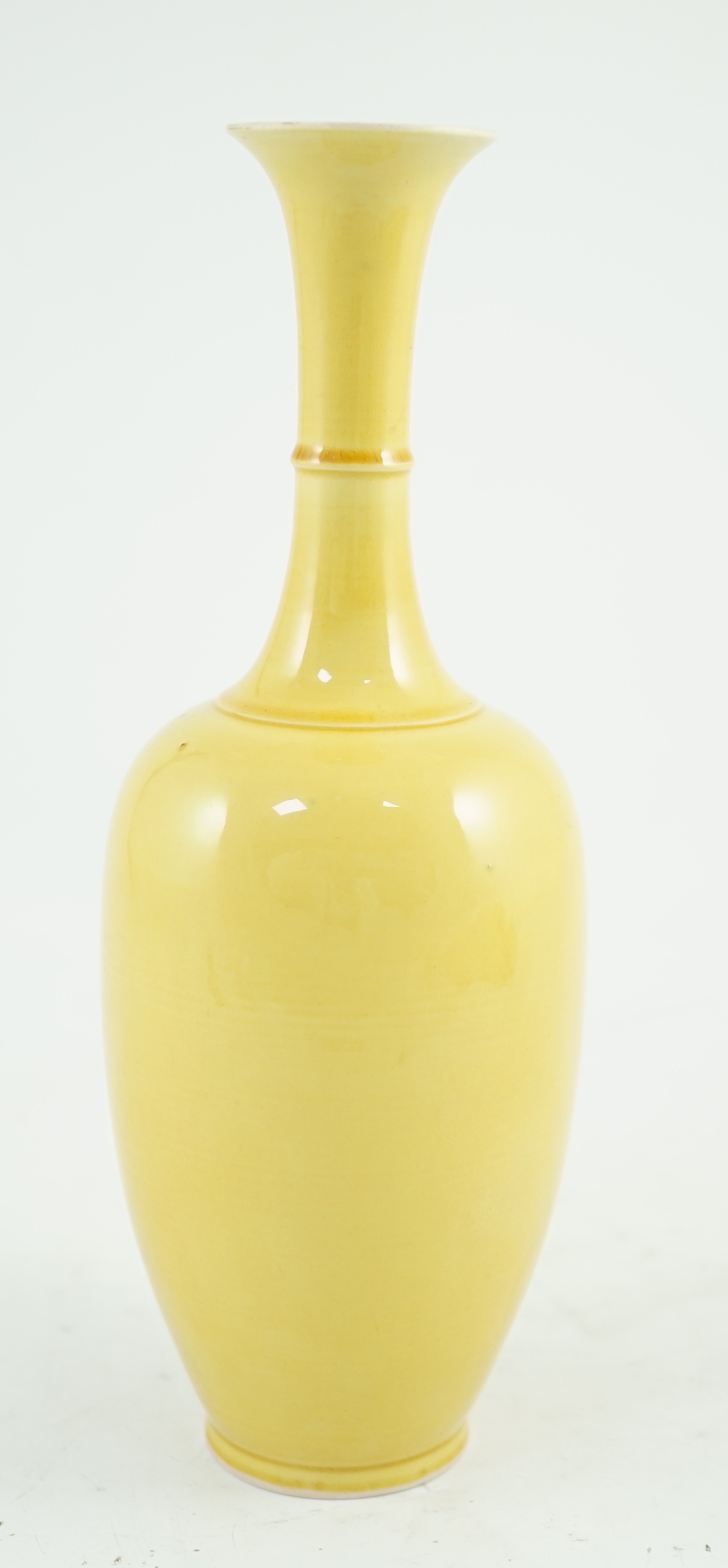 A Chinese yellow glazed bottle vase, Kangxi mark possibly Republic period